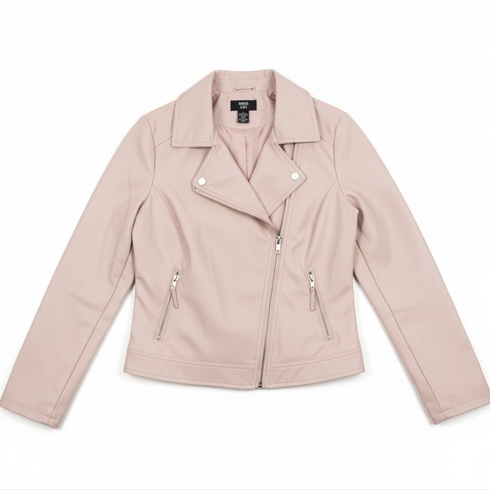 Miss Lili Blush Pink Faux Leather Moto Jacket Asym Zip Lined Size Large